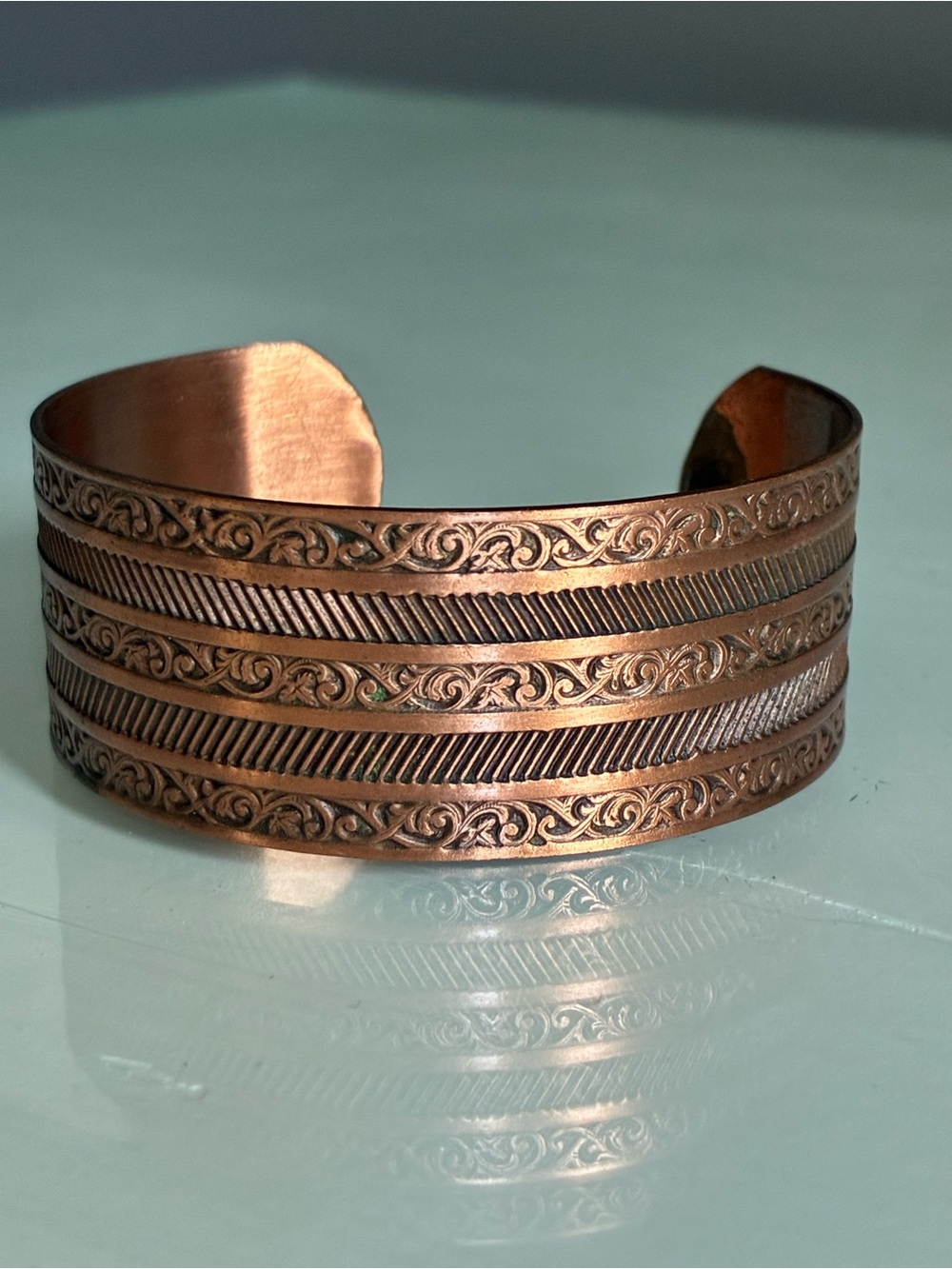 Vintage Copper-Tone Engraved Cuff Bracelet